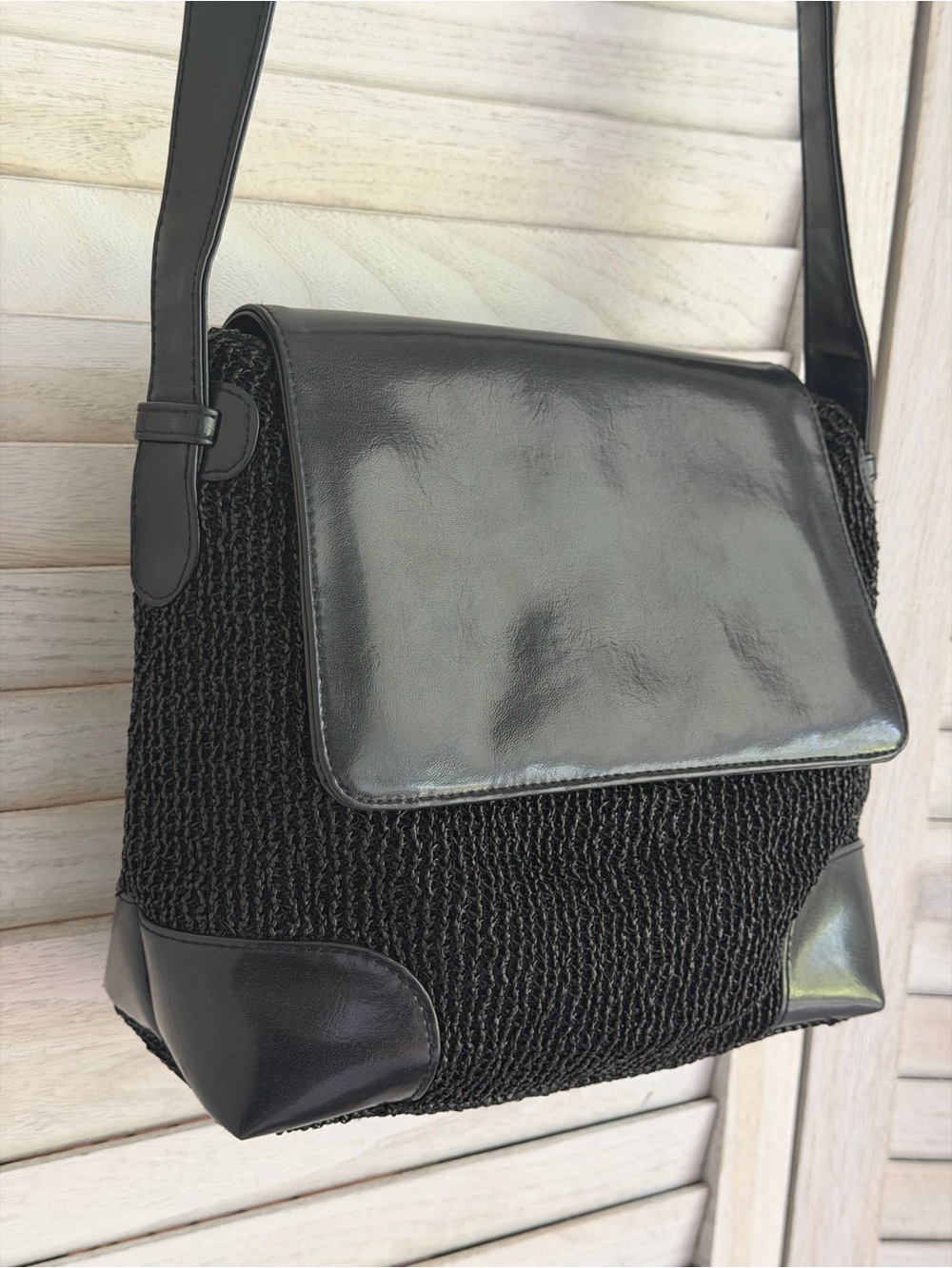 Vintage Evan-Picone Black Shoulder Bag 90s Front Flap